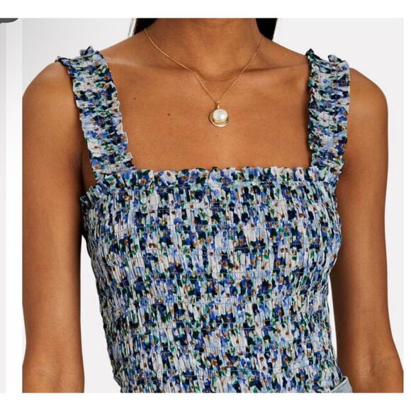 NWT Veronica Beard Averie Smocked Tank Top (Cobalt Blue) - Picture 2 of 9